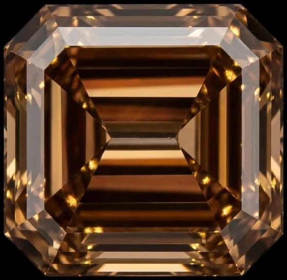 Wizualizacja diamentu koniakowego fancy deep brown-orange w szlifie asscher