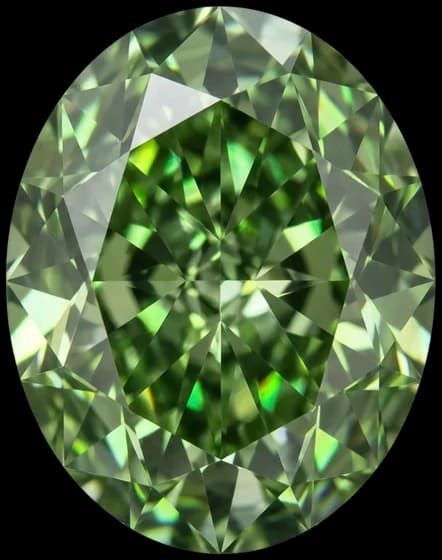 Wizualizacja zielonego diamentu fancy green w szlifie owalnym