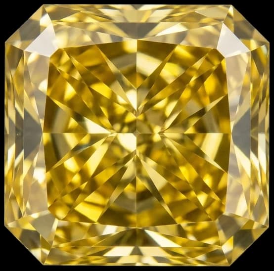 Wizualizacja żółtego diamentu fancy yellow w szlifie radiant